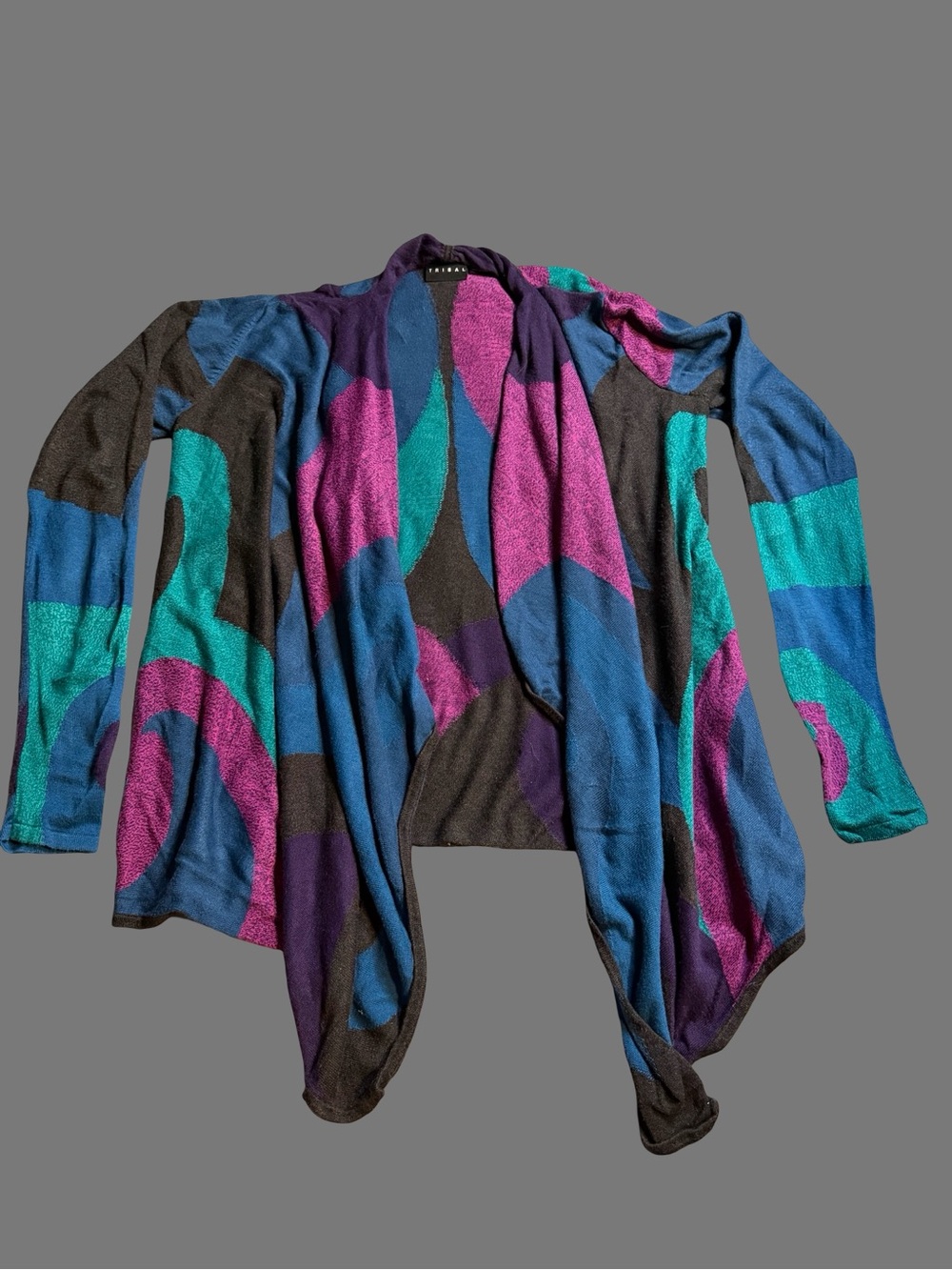 Drape Front Open Knit Sweater Cardigan in Teal, Blue & Purple